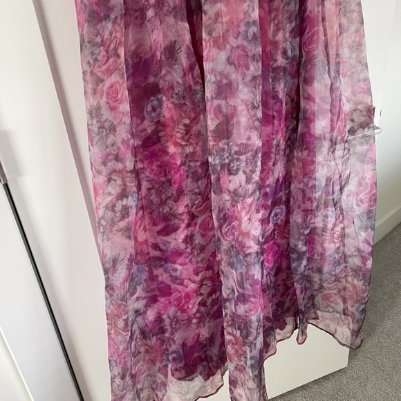 Garden Romance Magenta Floral Print Organza Maxi Dress Size Large NWT - Picture 5 of 13